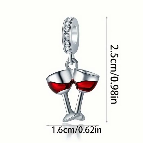 Silver & Red Double Wine Glass Dangle Charm - Picture 2 of 5